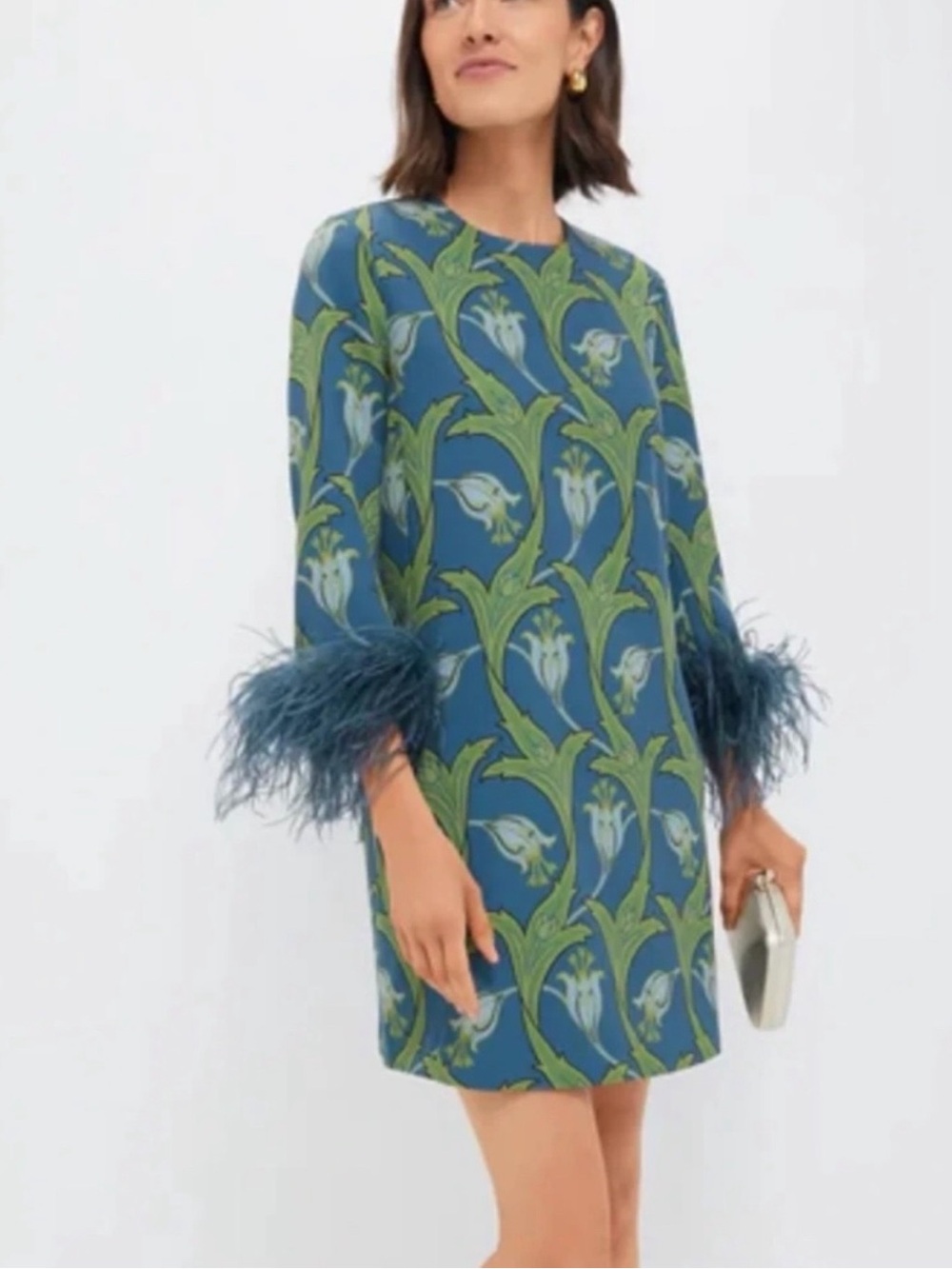Mod Mary Tuckernuck Blue Green Feather-Cuff Shift Dress NWT -never worn large
